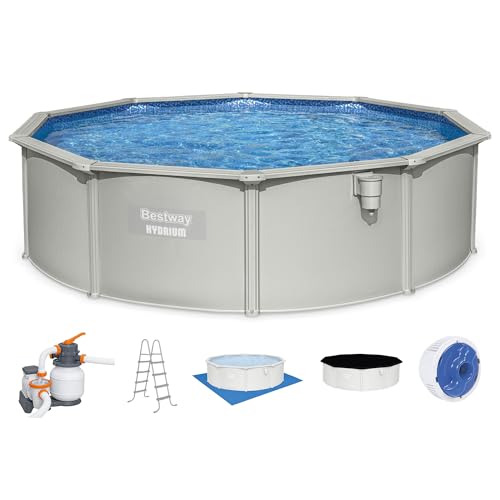 Bestway Hydrium Above Ground Swimming Pool, 15' x 48' Round Steel Wall Pool Set with Sand Filter Pump, Chemical Dispensers, and Accessories