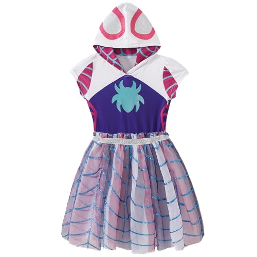 Marvel Spidey & His Amazing Friends Ghost Spider Girls Cosplay Hooded Tulle Dress for Toddler and Big Kids