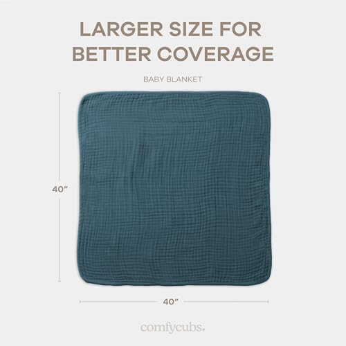 Image of Comfy Cubs Muslin Baby Blanket - Soft, Lightweight, 6-Layer Cotton Swaddle Blankets for Newborns, Infants & Toddlers - 40 inch x 40 inch Large, Breathable & Versatile for Sleeping & Tummy Time - Neptune