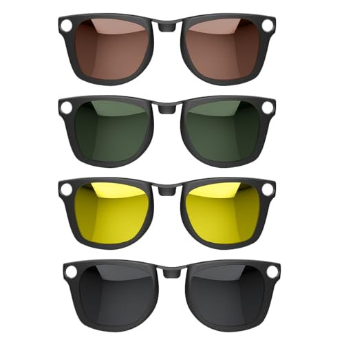 4PCS Polarized Clip for Ray-Ban Meta Wayfarer & Gen 2 (RW4006/RW4012, M Size,50-22), Discoloration Clip for Meta Wayfarer UV Protection, Smart Glasses Color Changing Clip Set, Black +Green+Yellow+Tea