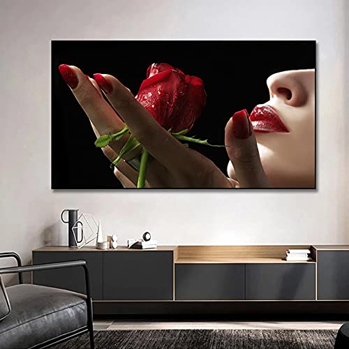 Toile fille et rose rouge deco murale grand format pour transformer l'ambiance de votre salon