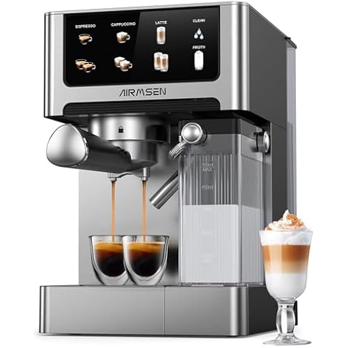 AIRMSEN 20 Bar Espresso Machine with Automatic Milk Frother, Cappuccino & Latte Coffee Maker with Quick Brew Dual Boiler (1350W + 1000W), Stainless Steel, 60oz Water Tank, Touchscreen