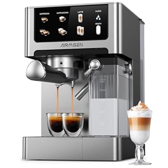 Foto di AIRMSEN 20 Bar Macchina Espresso per Casa con Frotheria Automatica, Cappuccino & Latte Caffè Macchina, Doppio Boiler Quick Estrazione (1350W+1000W), Acciaio Inox, Serbatoio d'Acqua 1.8L, Touchscreen