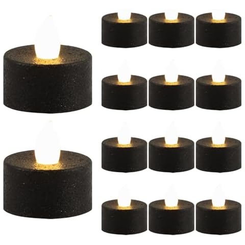 12pcs Black Flameless Tealight Candles for Decor Cover