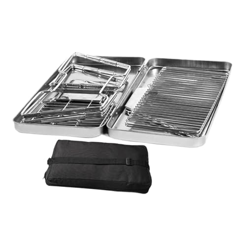 Hornillo portátil de camping | Cocina plegable de acero inoxidable al aire libre – Barbacoa de carbón portátil para jardín, picnic, camping, viajes, patio trasero, familia, amigos
