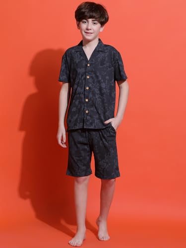 Image of Li'l Tomatoes Boys 100% Cotton Night Suit | Summer Printed Shirt & Shorts Set | Soft & Breathable Sleepwear | 9-16 Years
