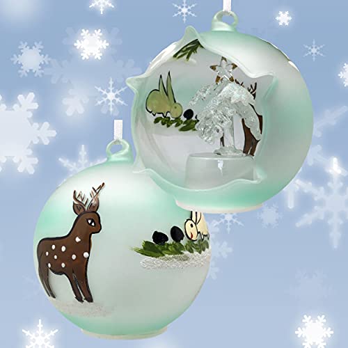 Led Christmas Ornament With Xmas Tree Figure - Lighted Tree Inside A Glass Ball With Hand Painted Holiday Design #TOP2