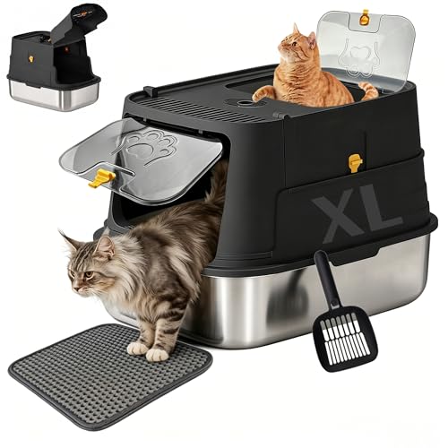 Arenero para gato XL acero inoxidable con tapa negro miniatura 1