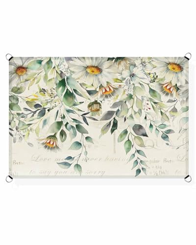 Sun Shades Outdoor Patio Covers for Shade & Rain, White Daisy Sun Sail Shades Waterproof, Flower Sage Green Eucalyptus Leaves Vintage Sun Shade Sail UV Protective for Backyard/Pool 6.5x10 ft
