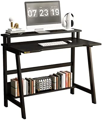 ALISENED Computer Home Office Desk, 31.5" Desk for Small Spaces with Storage Shelf,Small Computer Desk with Monitor and Bookshelf, Modern Simple Style Laptop Desk