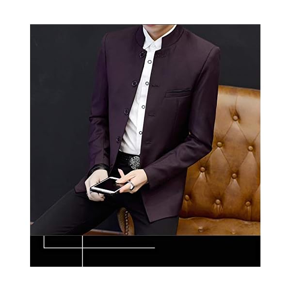 Men's Chinese Tunic Suits Mandarin Collar Formal Jacket Slim Fit Front Button Blazer Traditional Uniform Groom Dress (Wine Red, XL), Wine - Image 4
