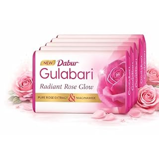 Dabur Gulabari Pure Rose Soap 150g (Pack of 4) | Moisturizing Bathing Soap for Radiant Glowing Skin & Body | Glycerine & Niacinamide | Long Lasting Fragrance | For Men & Women