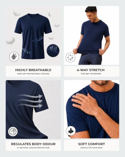 Image of Wellbi Bamboo Men's Tshirt - Ultra-Soft, Breathable & Sustainable | Premium Cotton Blend for Supreme Comfort | Stylish & Eco-Friendly T-Shirt for Men | Tshirt Men Cotton