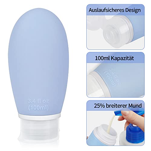 Opret 100ml Silikon Reiseflaschen Set, 3 Stück Auslaufsicher Nachfüllbare Portable Reise Container für Shampoo Creme Spülung, BPA-frei und TSA-geprüft