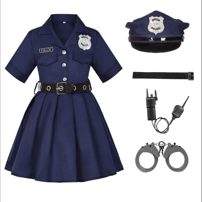 KIDIN Kids Police Officer Costume Girls Cop Outfit Toddler Police Uniform, Police Dress Up Career Day Halloween Gifts - Image 7