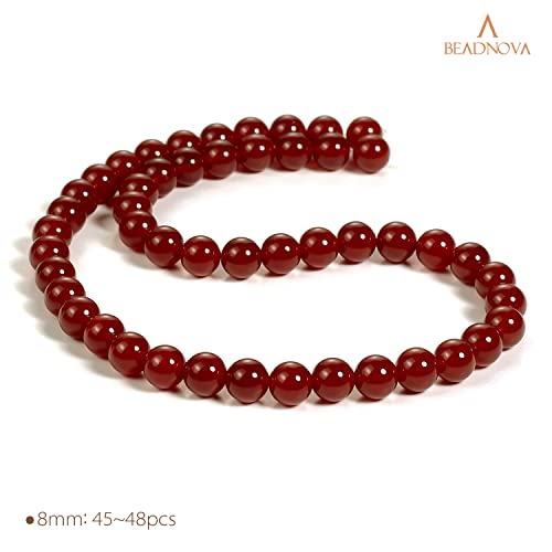 Image of BEADNOVA 8mm Natural Red Agate Gemstone Round Loose Beads for Jewelry Making (45-48pcs)