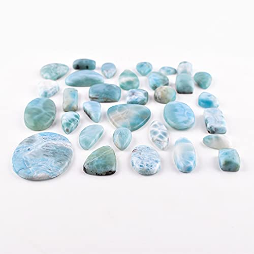 Qnavic Natural Larimar Cabochon Crystal Gemstone, Chakra Healing Crystal And Gemstone, Birthstone Crystal For Jewelry Making Supplies, Diy Crafts, Loose Gemstones, Wire Wrapping (3 Cabochon) #TOP3