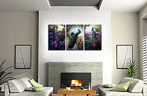 Hlj Art 3 Panels Modern Peacock Pictures Canvas Wall Decor Vintage Wall Art Painting Print thumb #7