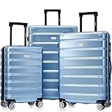Merax Luggage Set 3 Piece, Hard Shell PC+ABS Lightweight Suitcase Set with Spinner Wheels, for Travel Women Men (Blue)