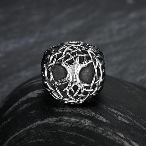 THE MEN THING Viking Yggdrasil Silver Titanium Steel Ring Size 22 - Image 4