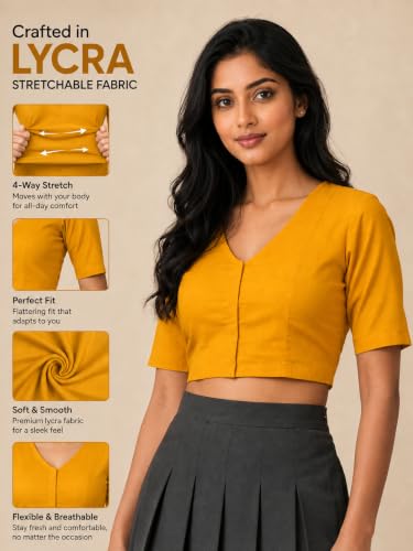 Image of Yash Gallery Women's Rayon Lycra Front Open Hook Stretchable Blouse
