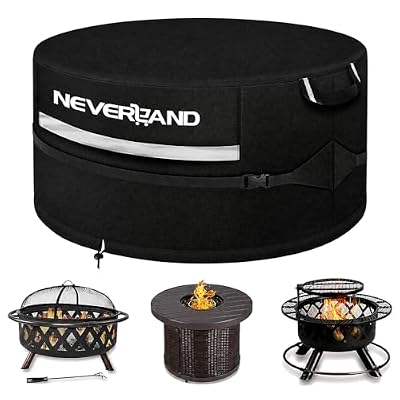 NEVERLAND Fire Pit Cover Round - 36" D X 24" H Firepit Covers for Outdoor Fire Pit 33-36 Inches, 600D Heavy Duty & Waterproof Patio Gas Fire Pit Covers with Air Vent, Handle & Tightening Drawstring