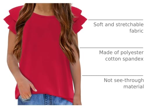 Image of Girls T Shirts Ruffle Short Sleeve Round Neck Loose Blouse Summer Solid Color Casual Girl Tee Tops for 3-12 Years
