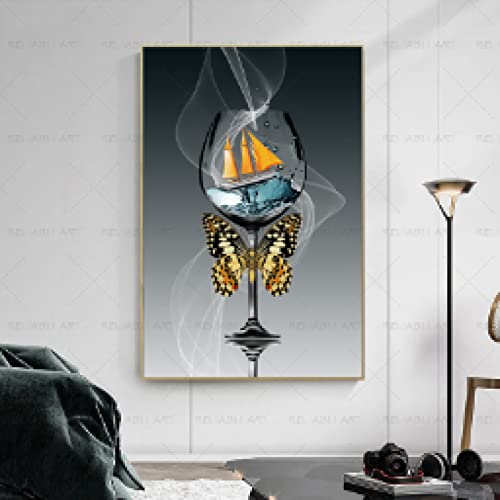 Impression sur toile bateau et papillon : une peinture murale moderne de qualité - 5