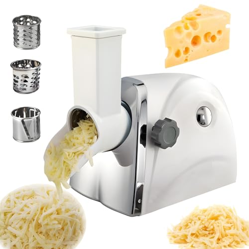 AXGCAA Râpe à Fromage électrique, 300 W, broyeur à Fromage Rotatif Commercial avec 3 Lames rotatives en Acier Inoxydable, Machine de découpe de légumes, Vitesse de Coupe 180 tranches par Minute