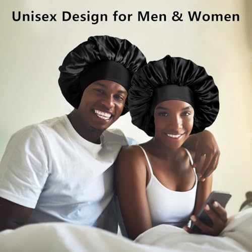 Image of 2pcs Bonnets for Men, Double Layer Hair Bonnet Satin Bonnet for Women Curly Hair Braids