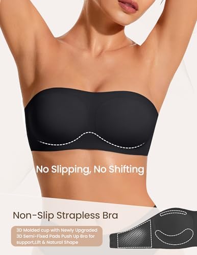 Avidlove Strapless Bras for Women Non Slip Support Bandeau Wireless Comfy Seamless No Underwire Padded Jelly Bra Black - 3