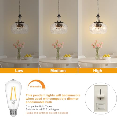 Image of Modern Pendant Lights Kitchen Island, 3-Light Black Pendant Light Fixtures with 14.2 inch Clear Hammered Glass Shade, Industrial Hanging Pendant Lights Fixture for Kitchen Island, Dining Room, Entryway