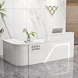 MEEYI Empfangstresen für Empfang Empfangstheke Tresen Rezeption 200x60x100cm Kleinere Rezeptionstheken für Salon Geschäft Hotel Büro Weiß-Fischbauch-Rechts