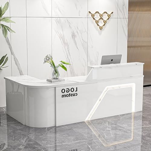 MEEYI Empfangstresen für Empfang Empfangstheke Tresen Rezeption 200x60x100cm Kleinere Rezeptionstheken für Salon Geschäft Hotel Büro Weiß-Fischbauch-Rechts