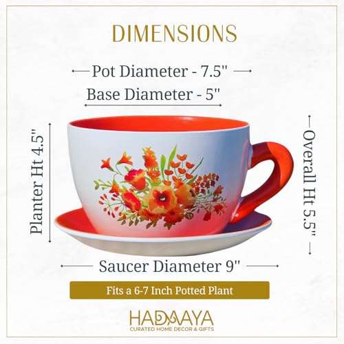75-Round-Ceramic-TeaCup-Shape-Planter-Pot-with-Saucer-for-Succulents-Orchids-Herbs-Cactus-Indoor-Houseplants-Flowers-for-Home-Garden-and-Event-Decor–ORANGE-Poppy-Floral 75 Round Ceramic TeaCup Shape Planter Pot with Saucer for Succulents Orchids Herbs Cactus Indoor Houseplants Flowers for Home Garden and Event Decor–ORANGE Poppy Floral
