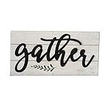 Parisloft Gather Rustic Black Metal 3D Quote on White Wood Wall Decor Sign Plaque 23.6 x 11.8 x 1.8 Inches (Gather)