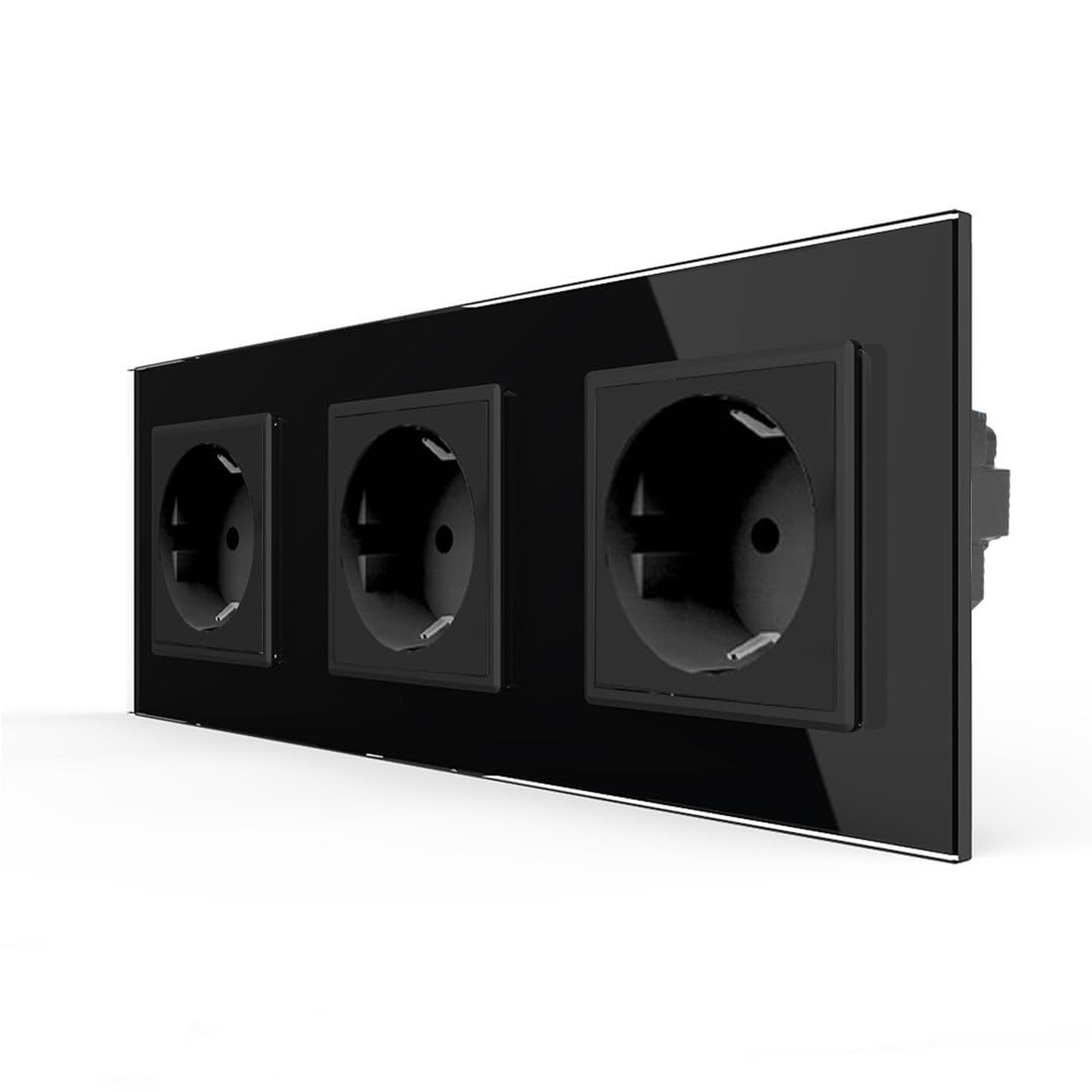 Luxus-Time VDE Mehrfachsteckdose Modul Steckdose Stecker Wandsteckdose inkl. Glasrahmen in schwarz 77211
