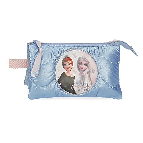 Disney - Estuche Frozen Seek Courage Tres Compartimentos Y Asa Para Colgar En Oferta Disney Frozen Seek Courage Estuche Triple Azul 22X12X5 Cms Poliéster