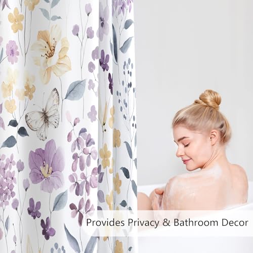 Extra Long Shower Curtain 72x84 Inch for Tall Purple Floral Bathroom Decor by MAYZUS - Used condition - Image 3