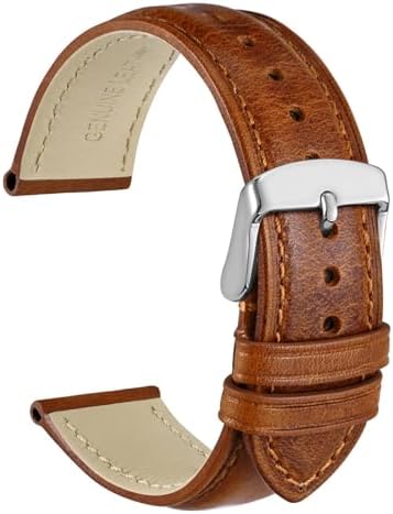 WOCCI Vintage Leather Watch Straps with Stainless Silver Buckle, Replacement Band 14mm 15mm 16mm 17mm 18mm 19mm 20mm 21mm 22mm 23mm 24mm