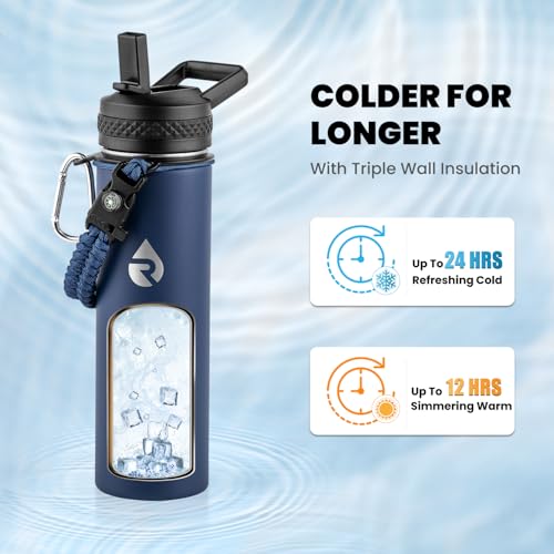 Image of RAYMYLO Insulated Water Bottle 20 oz, Triple Wall Vacuum Stainless Steel (Cold for 24Hrs, Hot for 12Hrs), Leak Proof & Non-BPA, Modern Water Bottle Jug for School with Straw Spout Lids