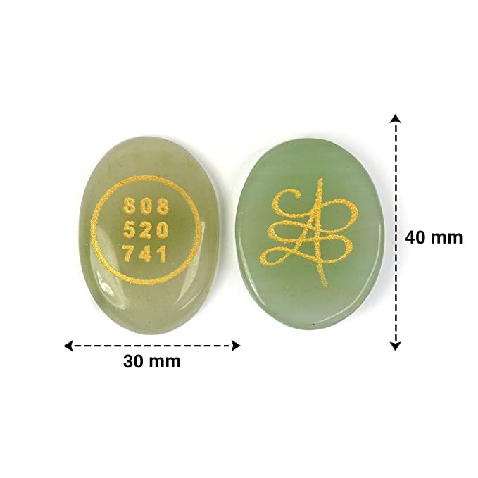 Image of Pre Energized Natural Superior Green Aventurine with Angle number & Zibu Symbol Cabochon Coin for Good Luck for Money and Relationship Certified Feng Shui Both Side 2 Pcs