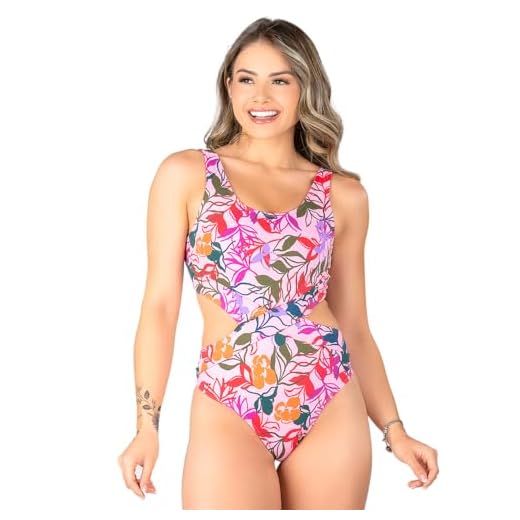 Maiô Engana Mamãe Com Bojo Removível Folhagem Rosa