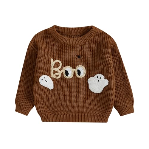Newborn Baby Girl Boy Halloween Sweater Letter Ghost Embroidery Knit Pullover Top Halloween Clothes