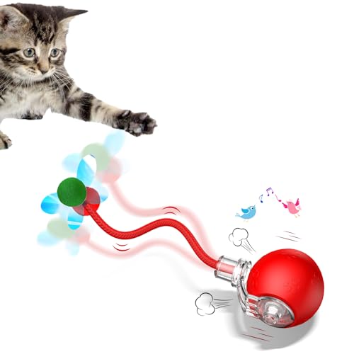 morhandisn Interactive Dog Cat Toys, Automatic Moving Cat Toys for Bored Indoor Adult Cats, Fast Rolling, Chirping & Motion-Activated Kitty Toys, Fun Gift for Dogs/Cats, USB Rechargeable (Red)