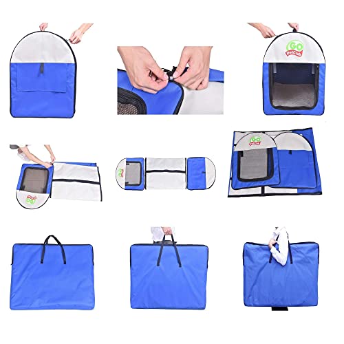 Go Pet Club 42" Rounded Top Soft Collapsible Dog Crate, Portable Pet Carrier, Thick Padded Pet Travel Crate For Indoor & Outdoor, Soft Sided Pet Foldable Kennel Cage With Durable Mesh Windows, Blue #TOP3