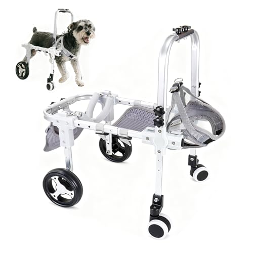 JELFUNY 犬用車椅子 犬用歩行器 ペット車椅子 2輪 4輪歩行補助 サイズ調整可能 軽量 後ろ足 ペット 小型犬 中型犬 大型犬 怪我 介護 障害犬 老犬 散歩 サポート ハーネス付き 車輪 リハビリ 日本語取扱説明書 (XS, 4輪)