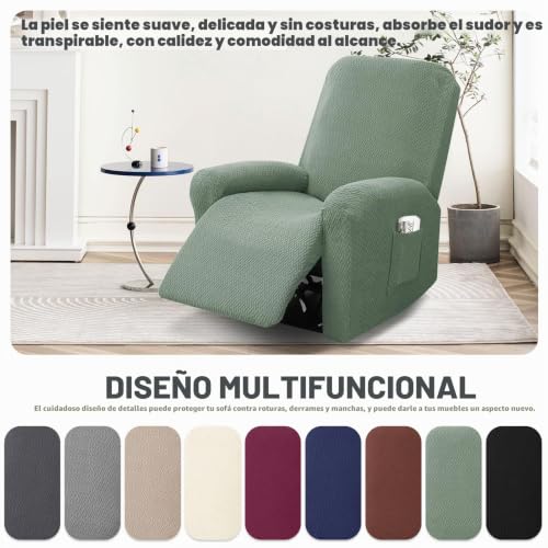 Miniatura 6 de Boyifeijie Funda Sillon Relax Reclinable 1 Plaza, Funda Sofa Relax Con Bolsillos, Fundas Elástica De Jacquard A Rayas Diseño Todo Incluido Para Sillón Reclinable Verde Pino, 4-Piezas