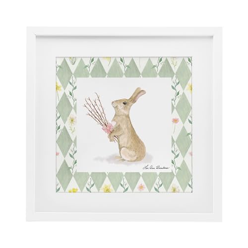 Affiche sous verre Bouquet Bunny Stupell cadre blanc premium