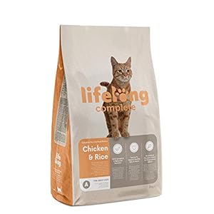 Amazon Brand – Lifelong – Complete Dry Cat Food Rich in Chicken & Rice for Adult Cats, 1 Pack of 3 kg